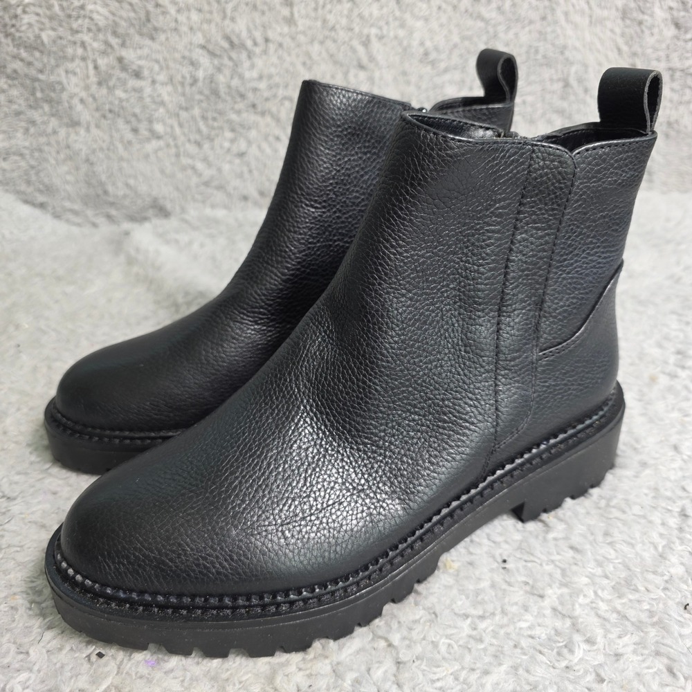 Nordstrom Miller 2 Ankle Boot Black Pebbled Leather‎ Lug Sole Womens 6.5 NEW